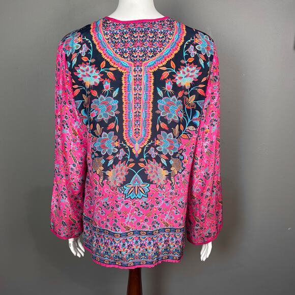 Tolani Feathers top Medium pink scarf print boho‎ maximalist India - Picture 4 of 9